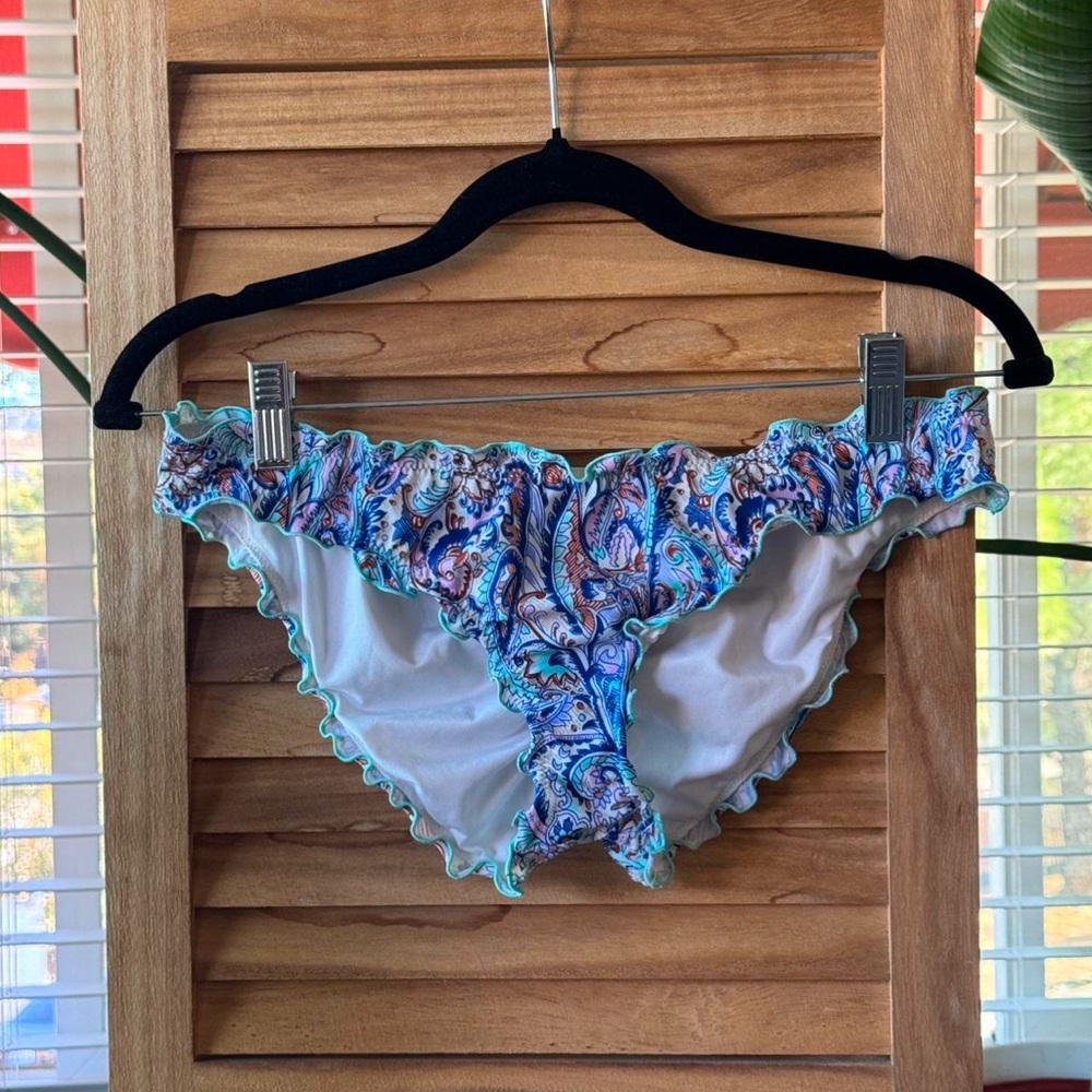 Victoria's Secret White & Teal Ruffle Bikini Bottoms